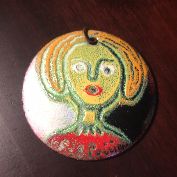 Enamel on Copper Pendant Necklace 2 inches - Picture 6 of 6